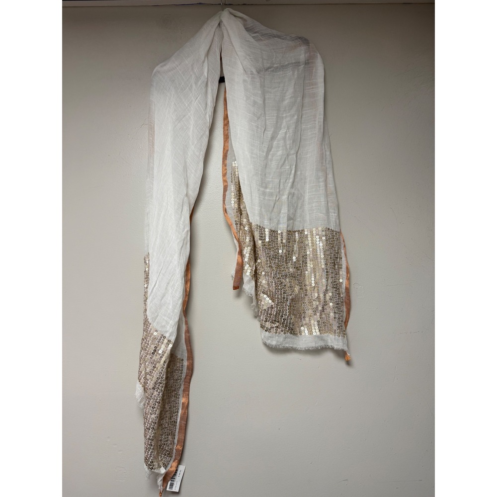 Tolani‎ White Sequins Trim Scarf Shawl Wrap Viscose Modal Polyester